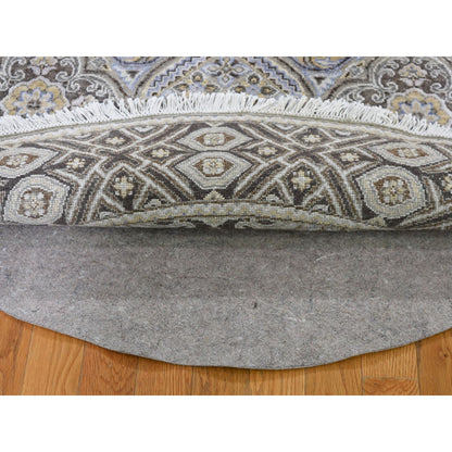 5'1"X5'1" Textured Wool And Silk Mughal Inspired Round Hand Knotted Rug