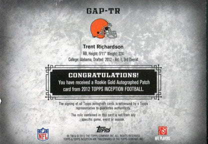 Trent Richardson Autographed 2012 Topps Inception