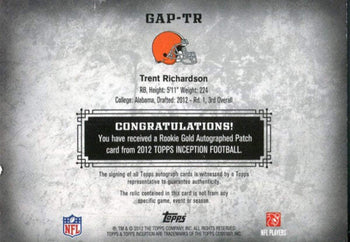 Trent Richardson Autographed 2012 Topps Inception