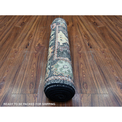 2'9"X9'10" Black Wool Hand Knotted Angora Oushak Oriental Runner Rug