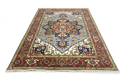 Hand-Knotted Large Gray Floral Heriz Serapi Wool