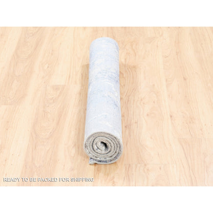 3'1"X5'1" Wool & Silk Silver Blue Abstract Design Hand Knotted Modern Rug