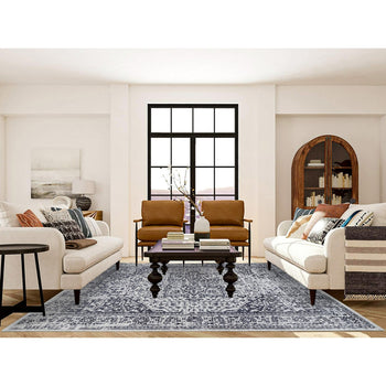 8'X10' Black Wool And Silk Hand Loomed Erased Serapi Heris Design Rug