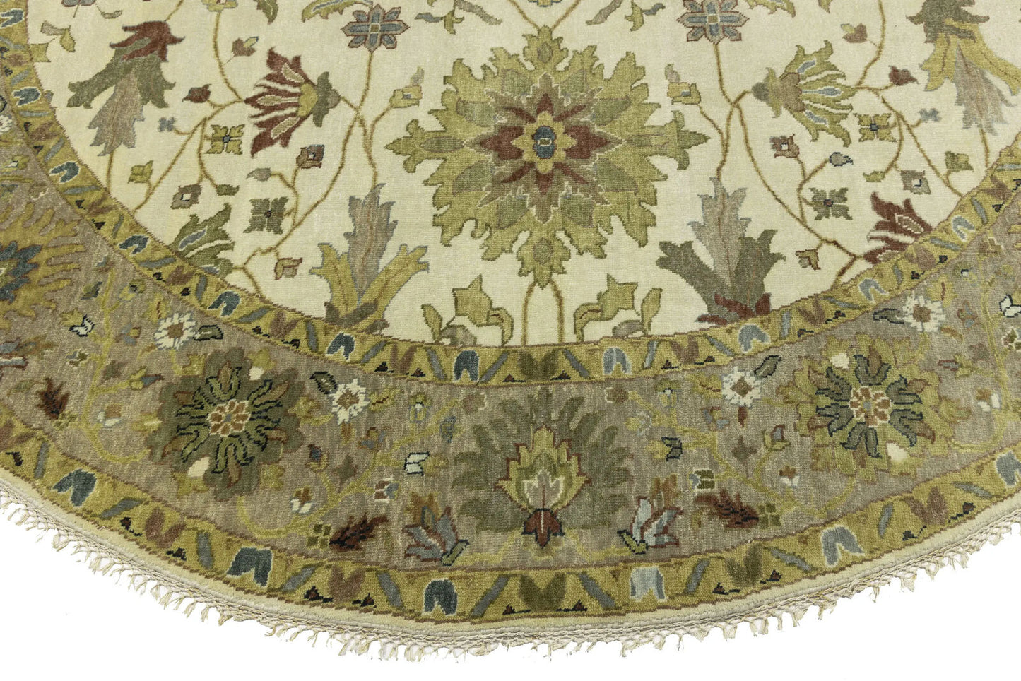 Hand-Knotted Cream Round Oushak Chobi Oriental