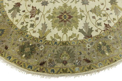 Hand-Knotted Cream Round Oushak Chobi Oriental