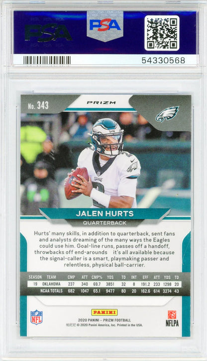 Jalen Hurts 2020 Panini Prizm Red/White/Blue Rookie Prizm Card #343 (Psa Mint 9)