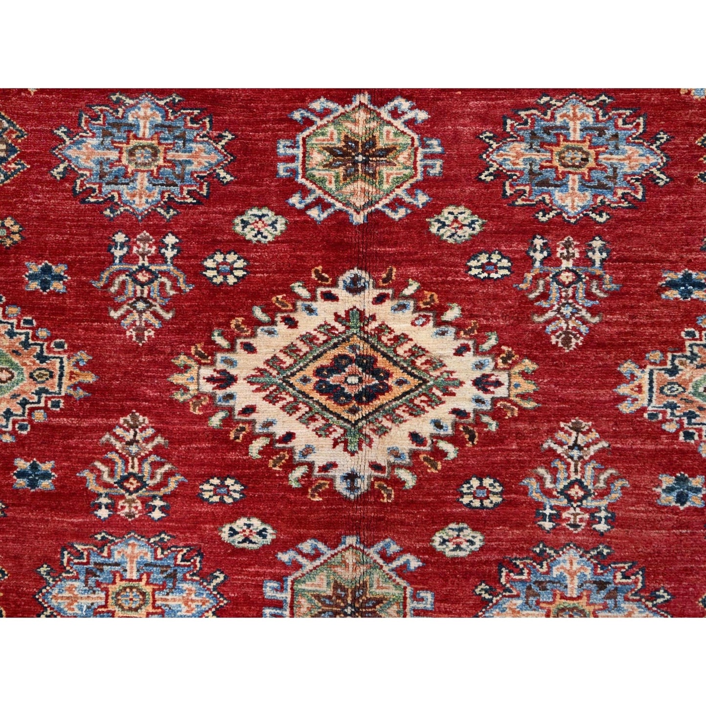 6'X8'8" Fire Brick Red Wool Tribal Super Kazak Hand Knotted Oriental Rug