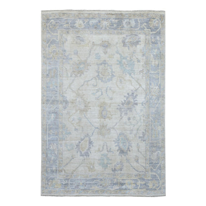 5'10"X8'9" Ivory Pure Wool Angora Oushak Hand Knotted Rug