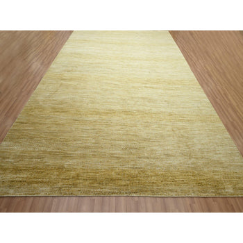 10'X14' Honey Brown Modern Grass Design Hand Knotted Wool And Silk Rug