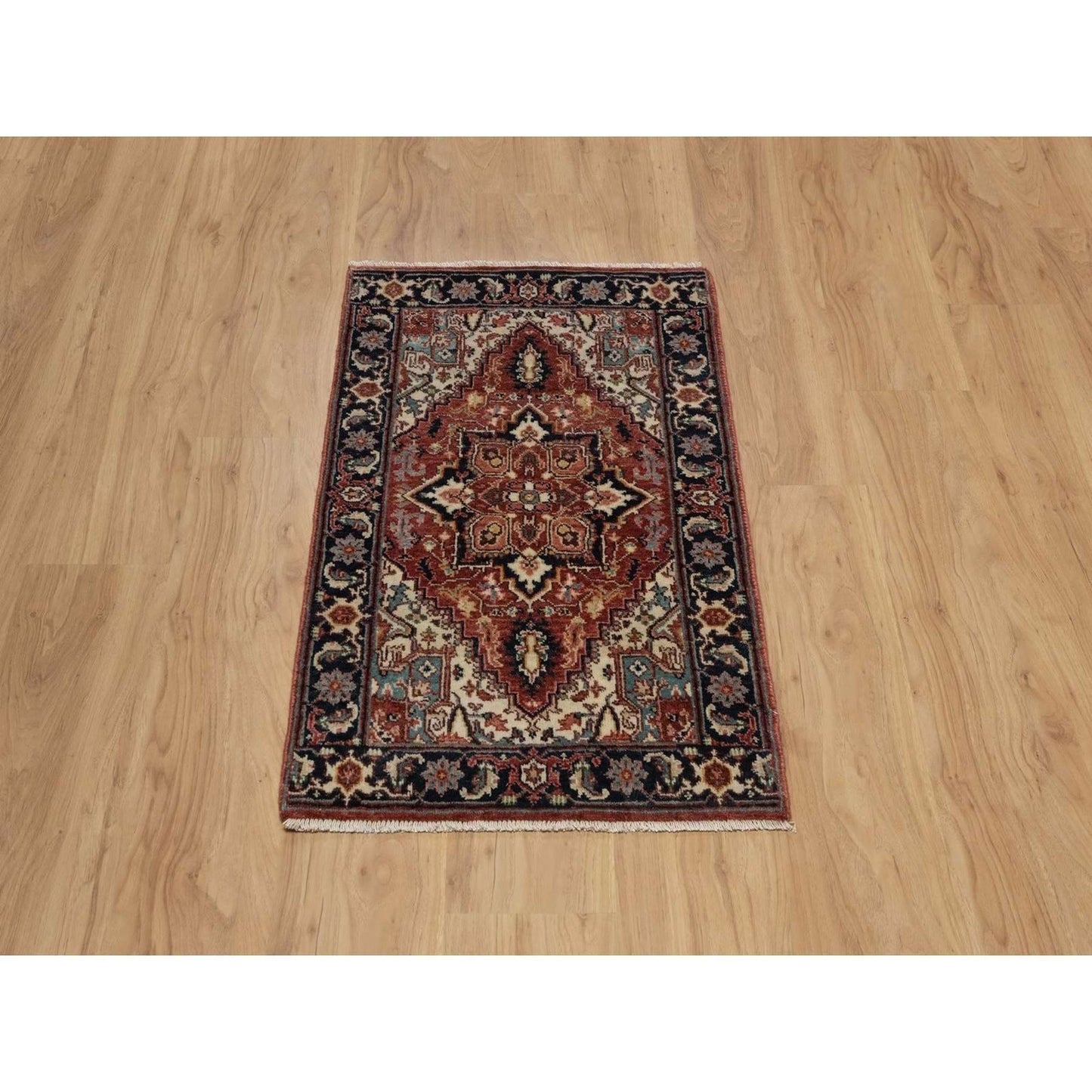 2'X3'2" Red Antiqued Fine Heris New Zealand Wool Hand Knotted Mat Rug