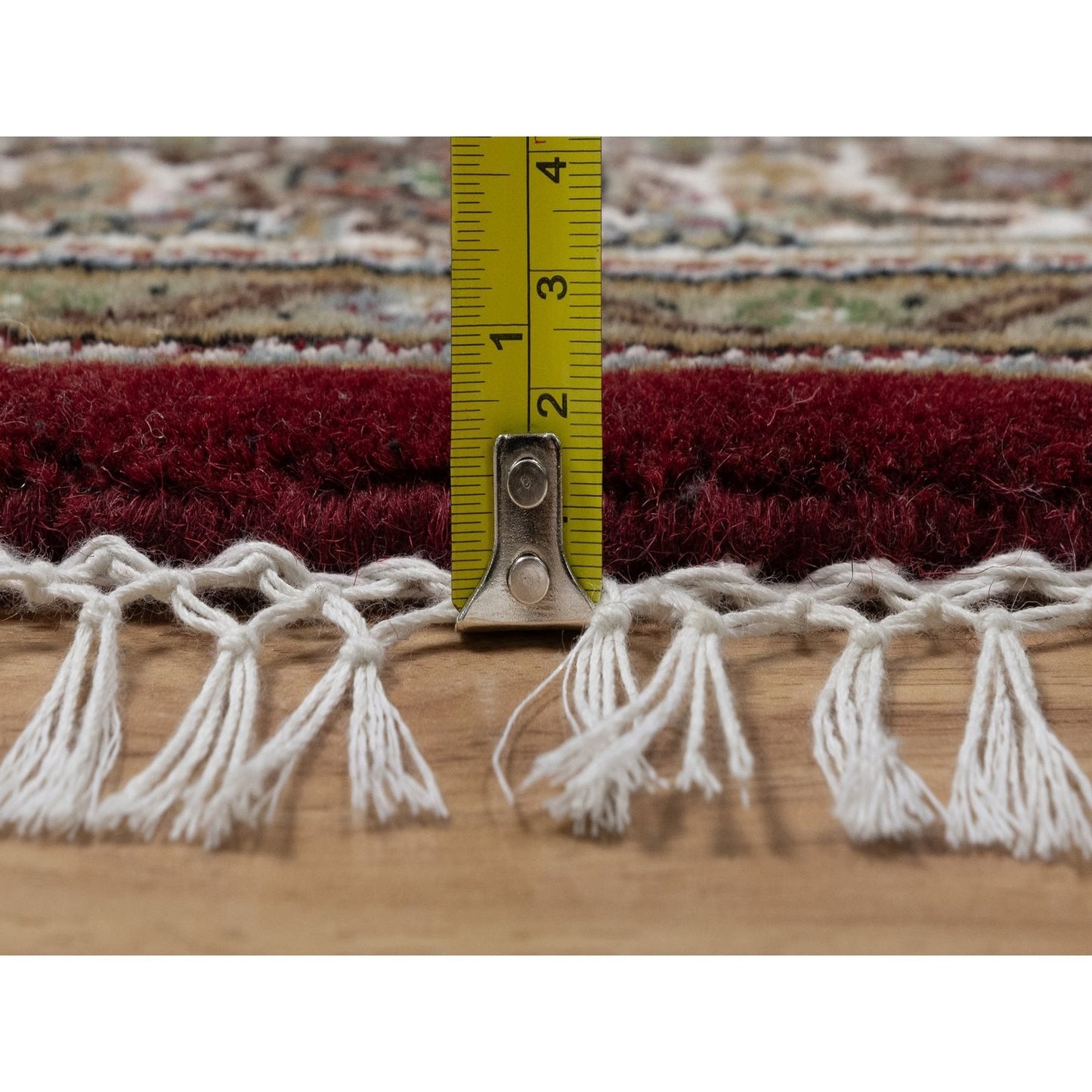 6'X6' Red Tebraz Mahi With Fish Design Pure Wool Hand Knotted Round Rug