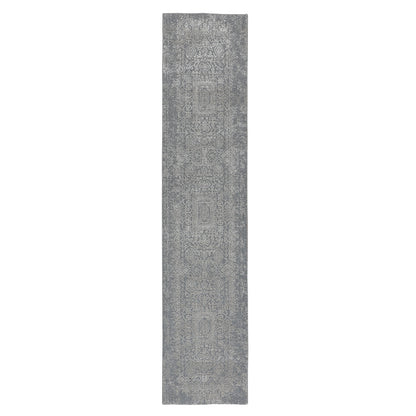 2'5"X12'1" Gray Fine Jacquard Hand Loomed Runner Wool And Art Silk Rug