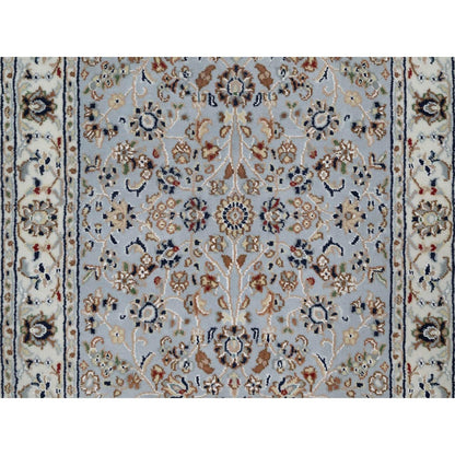 2'8"X10'1" Blue Wool And Silk Nain Floral Pattern Hand Knotted Runner Rug