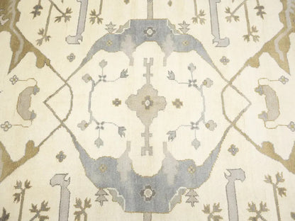 Hand-Knotted Oushak Oriental Rug Floral Dining