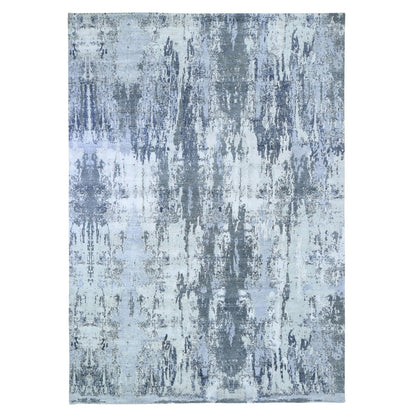 9'X12' Wool With Real Silk Abstract Design Denser Weave Hand Knotted Rug