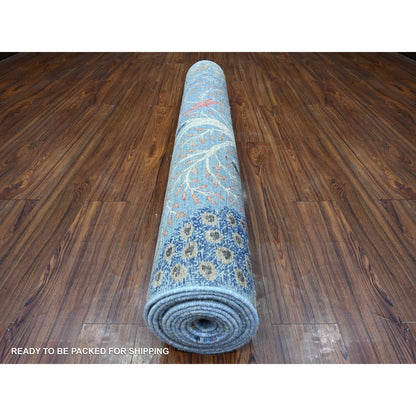 5'X14'8" Blue Hand Knotted Wool Tree Of Life Peshawar Wide Runner Rug