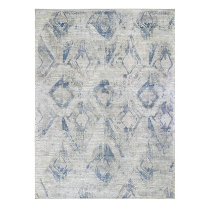 8'10"X12'1" Ivory Large Elements With Pastels Silk With Textured Wool Rug