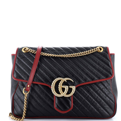 Gucci Gg Marmont Flap Bag Diagonal Quilted Leather Large