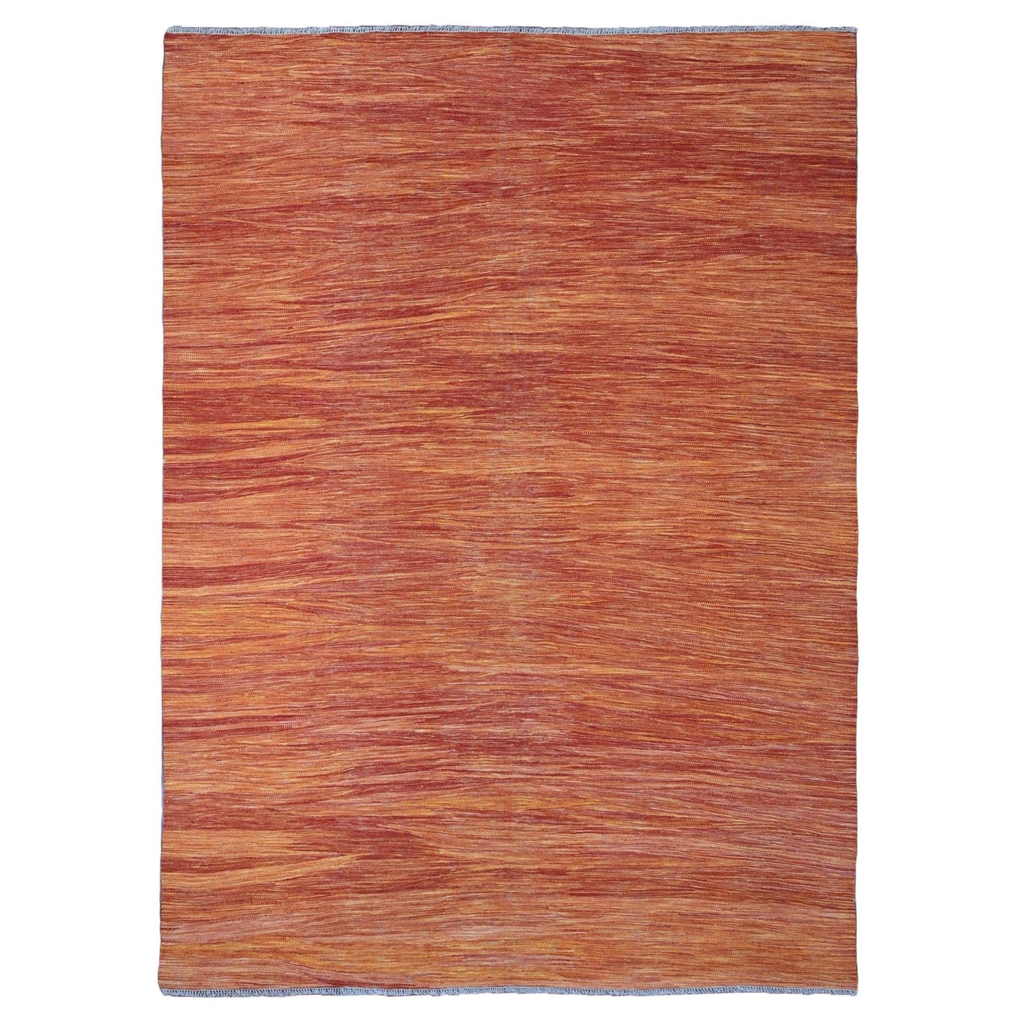 9'X12' Amber Orange Solid Design Hand Woven Afghan Hand Spun Wool Rug
