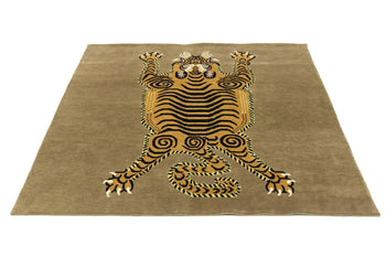 Handmade Nepali Tiger Tribal Pictorial Square Rug