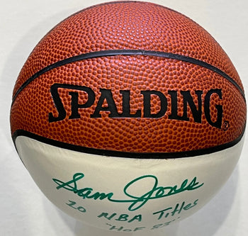 Sam Jones Autographed Spalding White Panel Mini