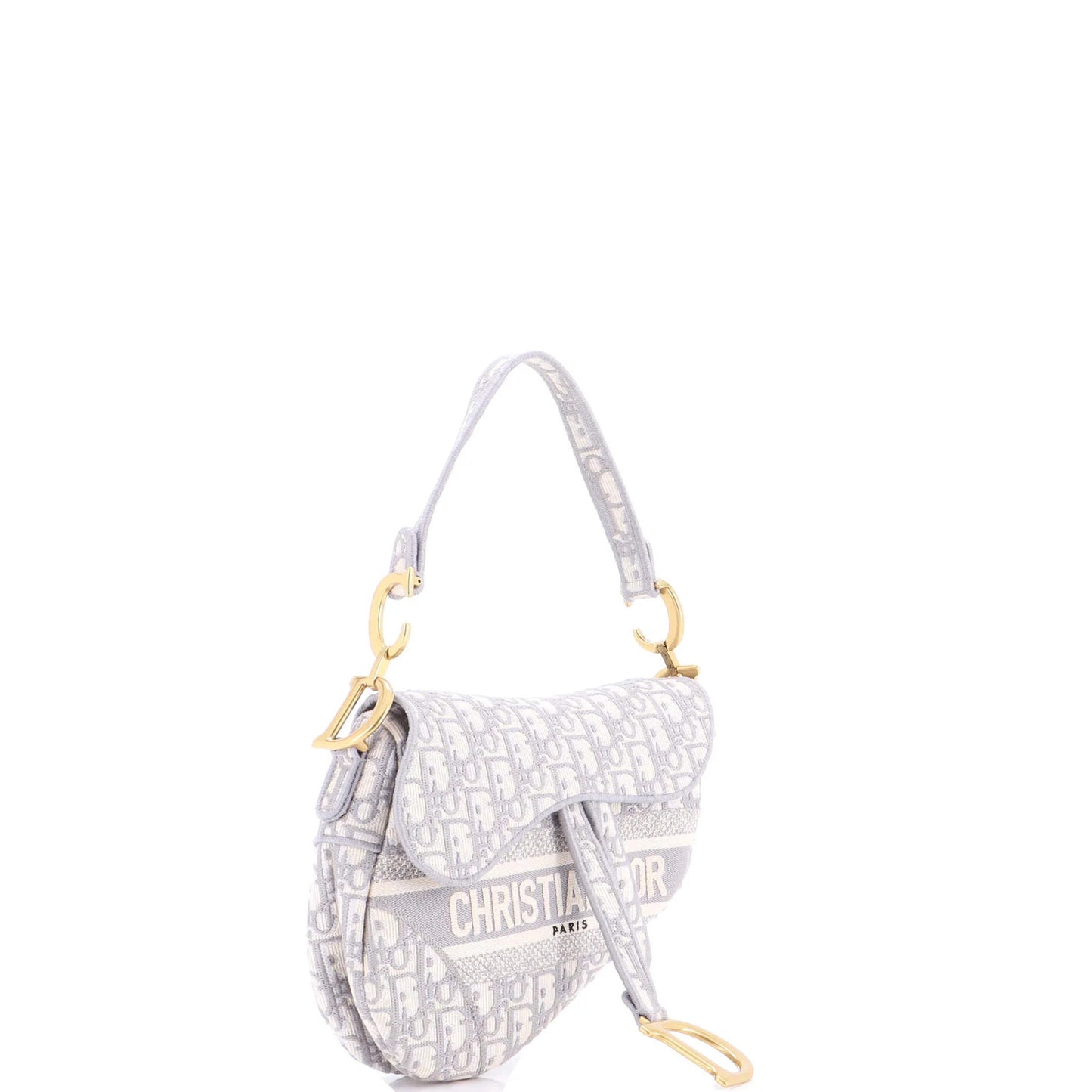 Christian Dior Saddle Handbag Logo Embroidered Oblique Canvas Medium