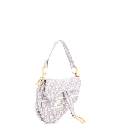 Christian Dior Saddle Handbag Logo Embroidered Oblique Canvas Medium