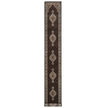 2'8"X20'1" Rich Black Tebraz Mahi Pure Wool Hand Knotted Xl Runner Rug