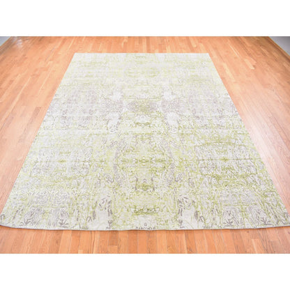 9'X11'9" Gray Hand Knotted Wool And Silk Transitional/Modern Design Rug
