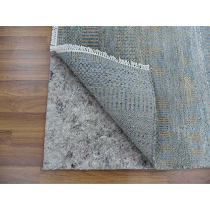 2'7"X16'4" Blue Wool And Silk Hand Knotted Modern Xl Runner Rug