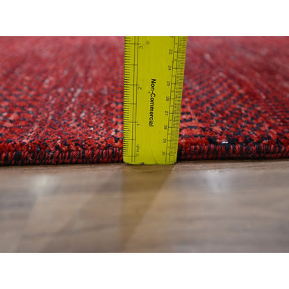 2'6"X11'10" Red Modern Grass Design Hand Knotted Wool And Silk Runner Rug