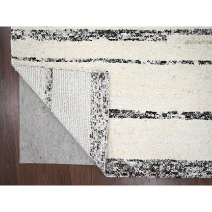 12'X17'9" Ivory Striae Design Wool Hand Knotted Oversized Oriental Rug