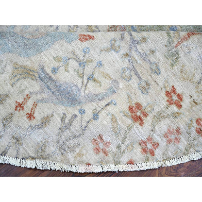 Rug 8'x8' Lexicon Ivory Afghan Peshawar Organic Wool Hand Knotted Round