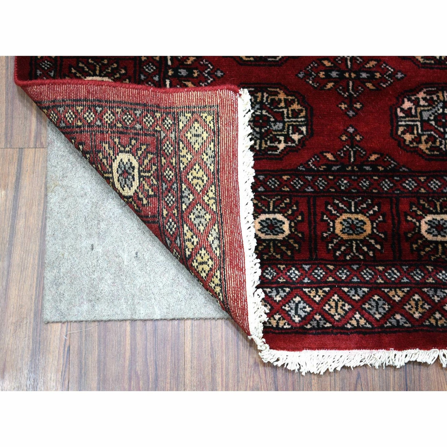 3'X4'10" Organic Wool Hand Knotted Mori Bokara Deep Red Oriental Rug