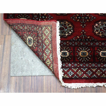 3'X4'10" Organic Wool Hand Knotted Mori Bokara Deep Red Oriental Rug