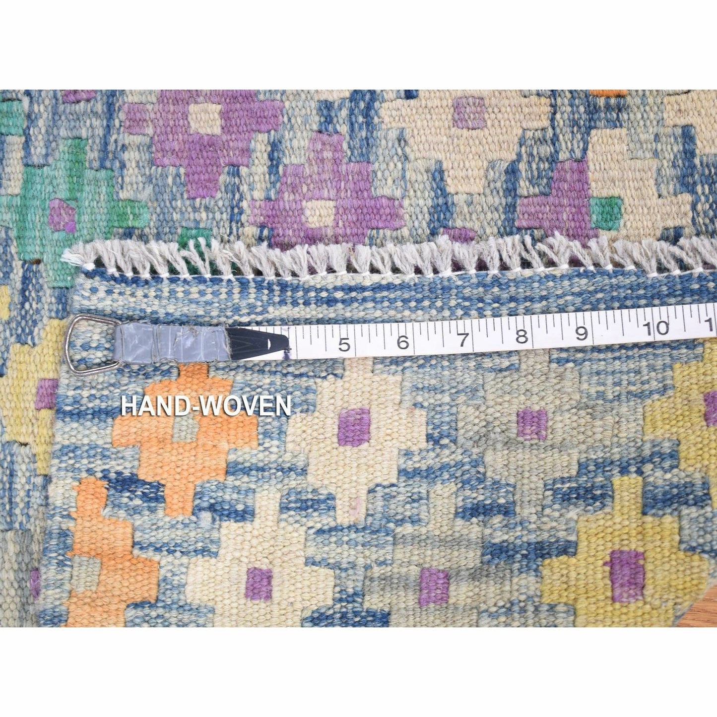 10'3"X13'2" Blue Afghan Kilim Flat Weave Pure Wool Hand Knotted Rug