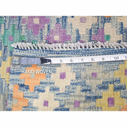10'3"X13'2" Blue Afghan Kilim Flat Weave Pure Wool Hand Knotted Rug