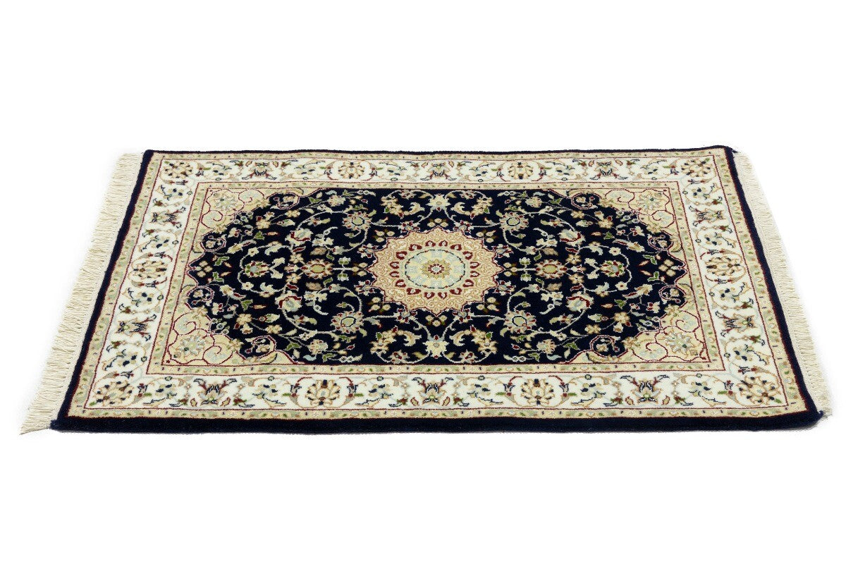 Indo-Nain Floral Rug Dark Navy 3X4 ft Entryway Kitchen Carpet