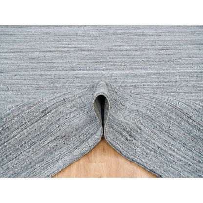 8'1"X8'1" Gray Wool Hand Loomed Modern Striae Design Square Oriental Rug