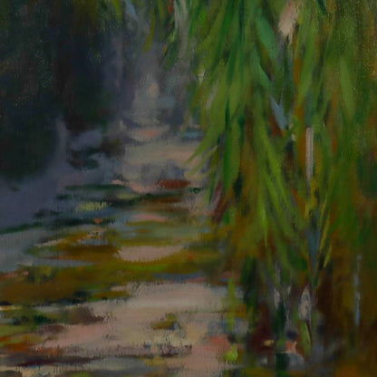 Oil painting large signed framed M Bouchery Impressionist styl reflections pond
