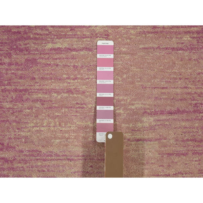 2'7"X12'3" Hand Knotted Zero Pile Pink Pure Wool Only Runner Rug