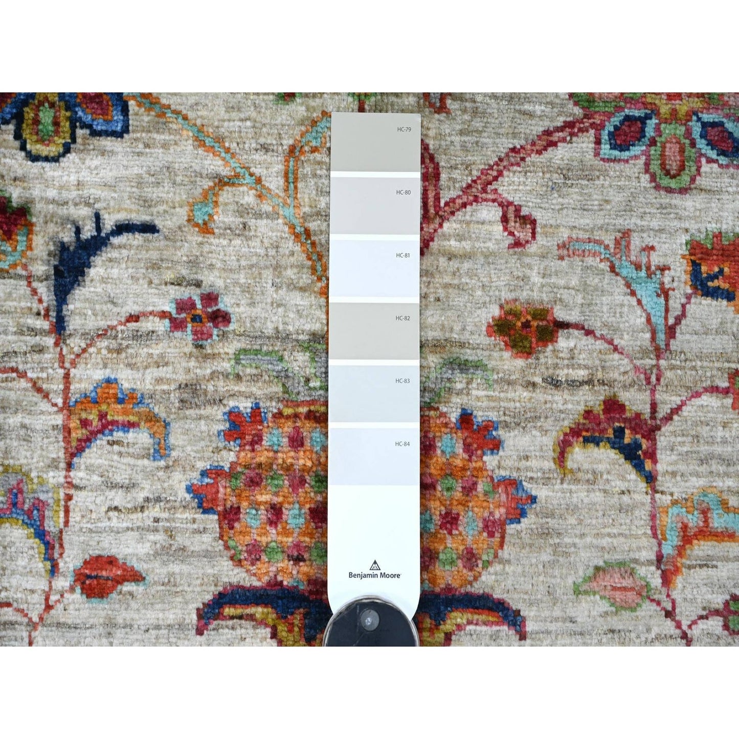 2'9"x3'10" Gray Hand Knotted Afghan Sultani Pomegranate Design Wool Rug