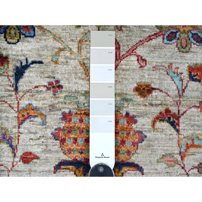 2'9"x3'10" Gray Hand Knotted Afghan Sultani Pomegranate Design Wool Rug