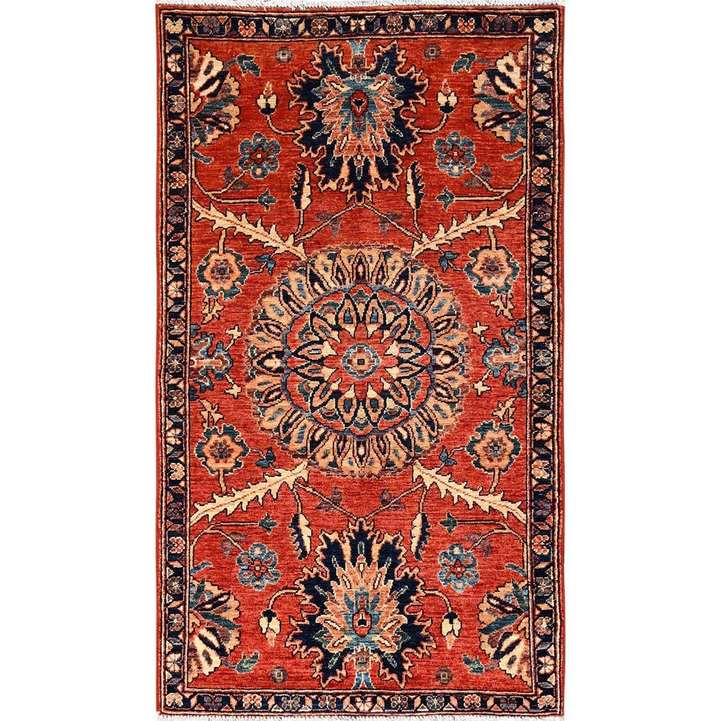 3'X5'2" Red Northwest Zoroastrian Flower Design Pure Wool Hand Knotted Rug