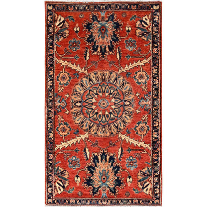 3'X5'2" Red Northwest Zoroastrian Flower Design Pure Wool Hand Knotted Rug