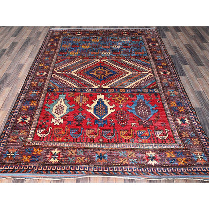 6'2"X8'3" Colorful Caucasian Design Revival Hand Knotted Soft Wool Rug