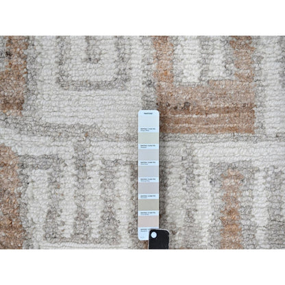 9'3"X11'9" Ivory Minimalist Design Flat Weave Hand Knotted Pure Wool Rug