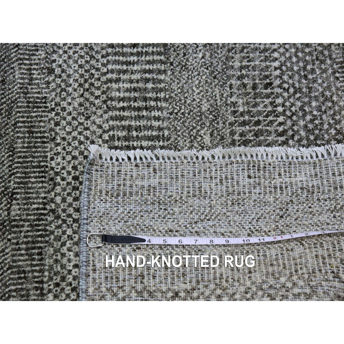 3'X5' Graphite Gray Grass Design Pure Undyed Wool Hand Knotted Rug