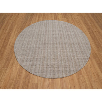 8'X8' Beaver Brown Stripes Design Hand Loomed Natural Wool Round Rug