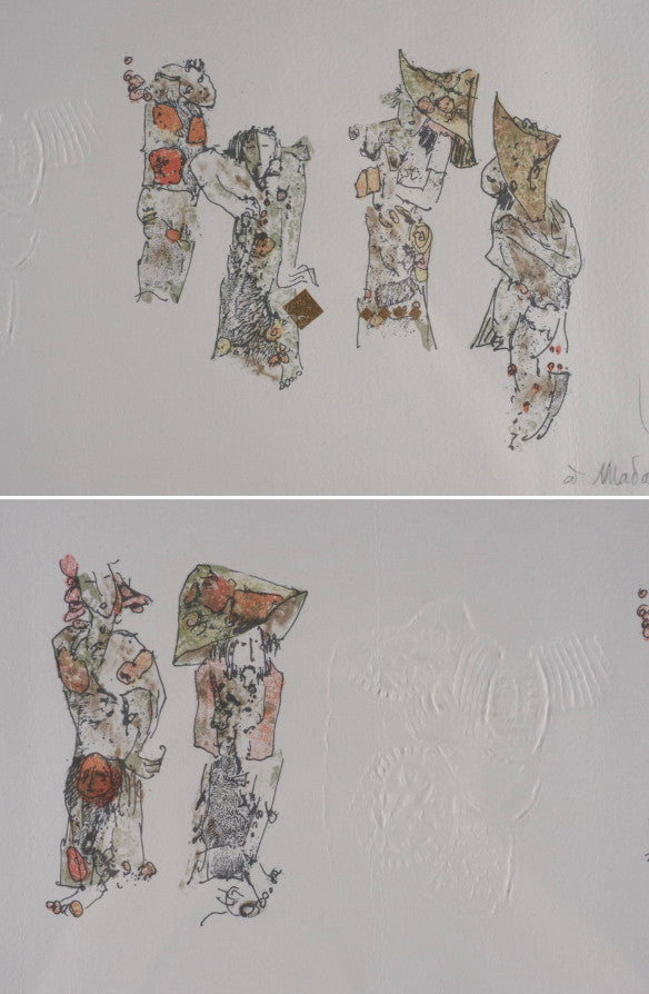 Ho Lebadang Procession Embossed Lithograph Ea Signed Dedication W/ Case 73Cm